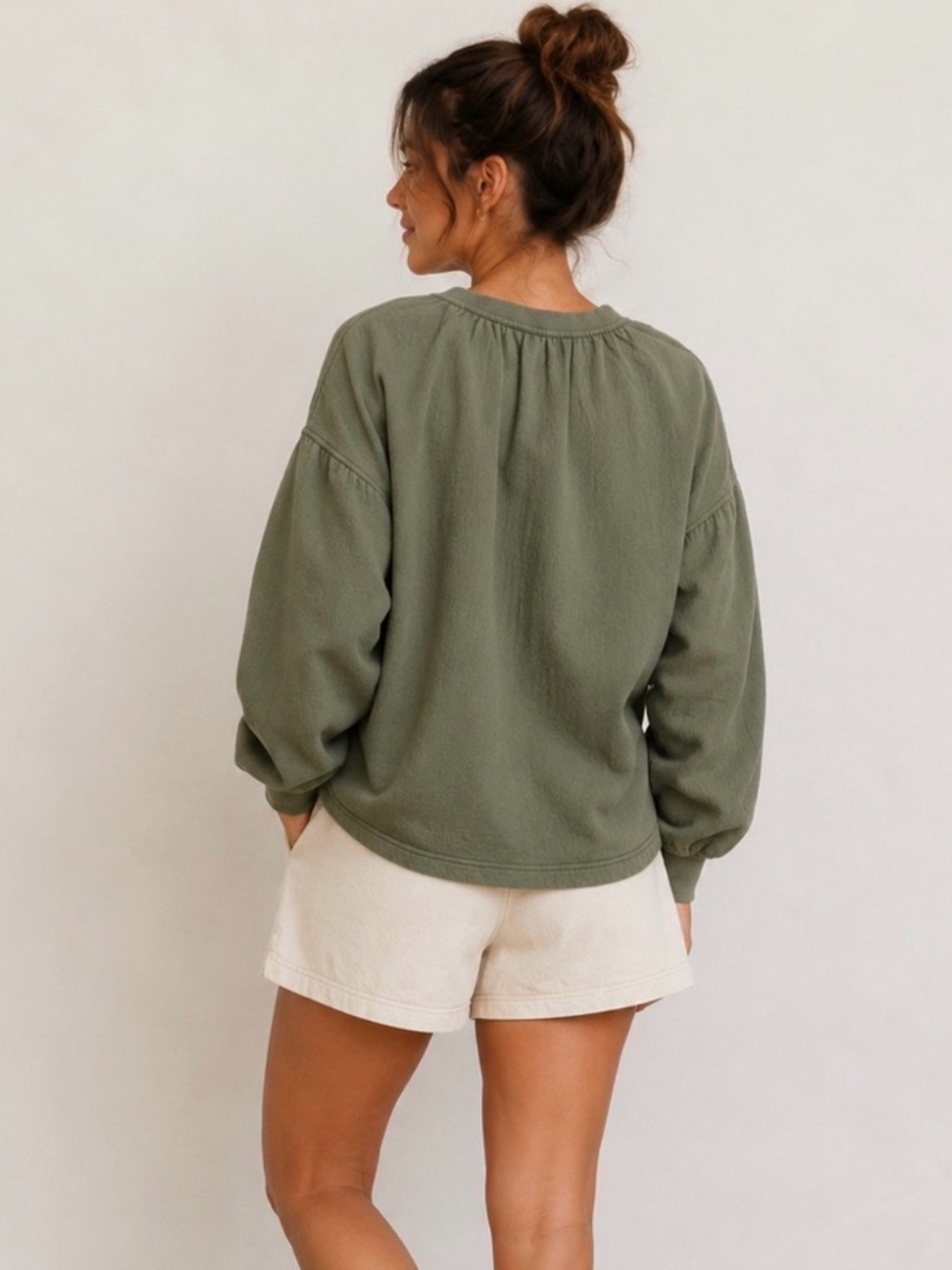 Aerie Real Good Olive Terry Easy Street Pullover Sweatshirt Boho Womens Small NW - Picture 2 of 9